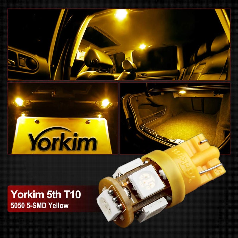 Yorkim مصابيح يوركيم 194 LED أمبر فائقة السطوع الجيل الخامس، مصباح LED T10 168، مصابيح W5W لإضاءة داخلية السيارة، إضاءة خريطة، إضاءة باب، إضاءة ترخيص W5W 2825، عبوة من 10 - Image 5